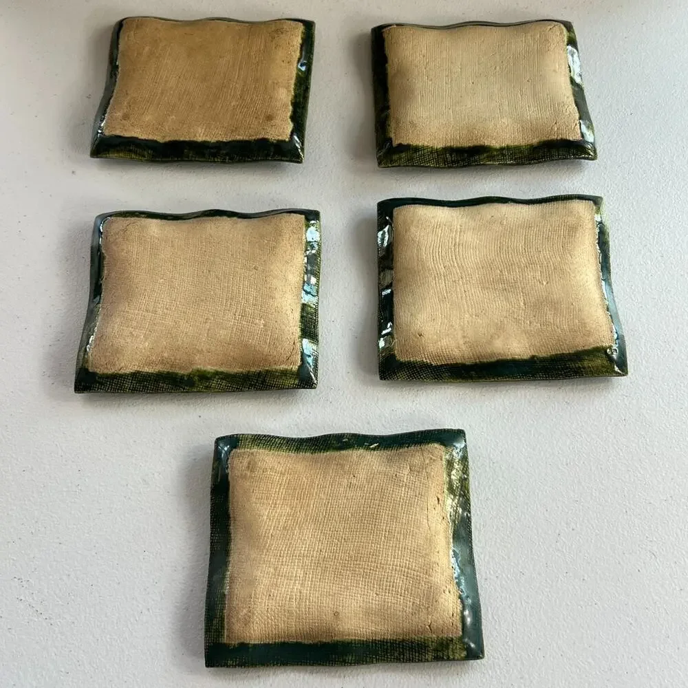 Art Pottery Set of 5 Cake Plates Stoneware Ceramic Handmade Asian Art